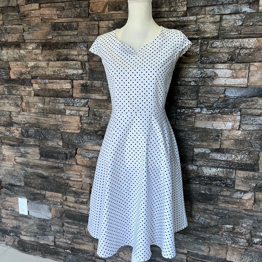 Zella White Midi Dress with Black Dots - Picture 2 of 15
